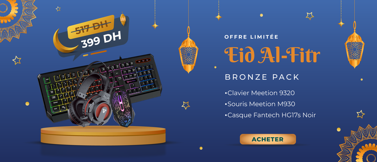 Bronze Pack gaming : clavier MeeTion K9320, souris MeeTion M930 et casque Fantech HG17s