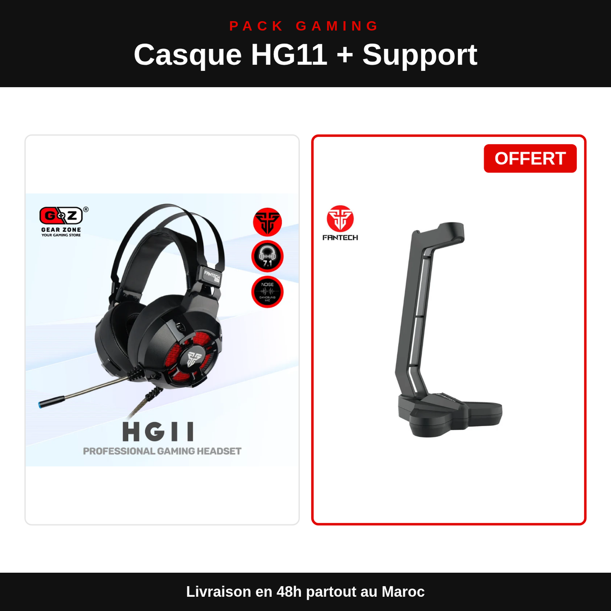 Pack Casque Fantech HG11 Captain 7.1 + Support AC3001 : contenu du pack Image principale du produit