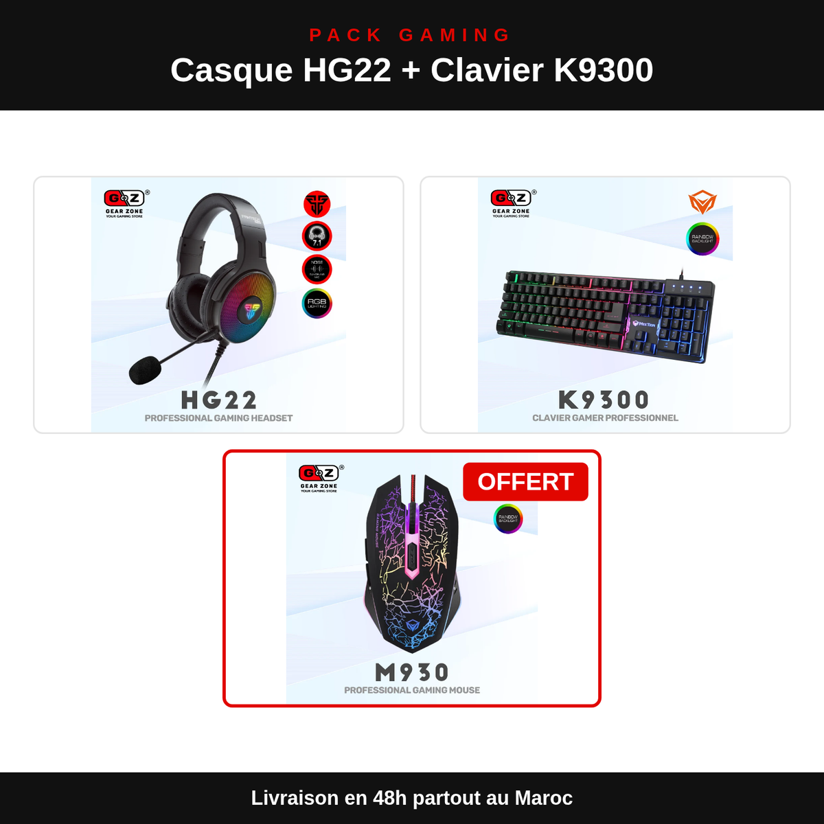 Pack Casque HG22 7.1 + Clavier K9300 + Souris M930 : contenu du pack