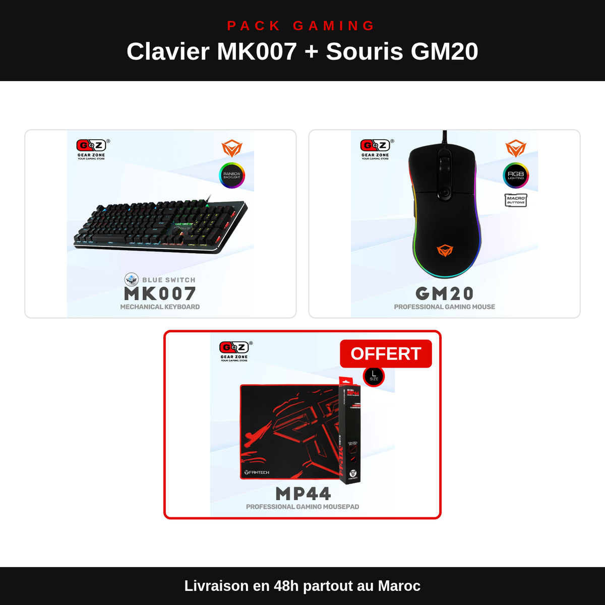Pack Clavier Mécanique MeeTion MK007 + Souris GM20 + Tapis : contenu du pack