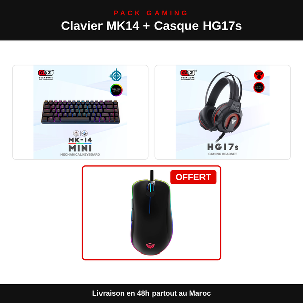 Pack Clavier Mécanique MK14 + Casque HG17s + Souris GM19 : contenu du pack