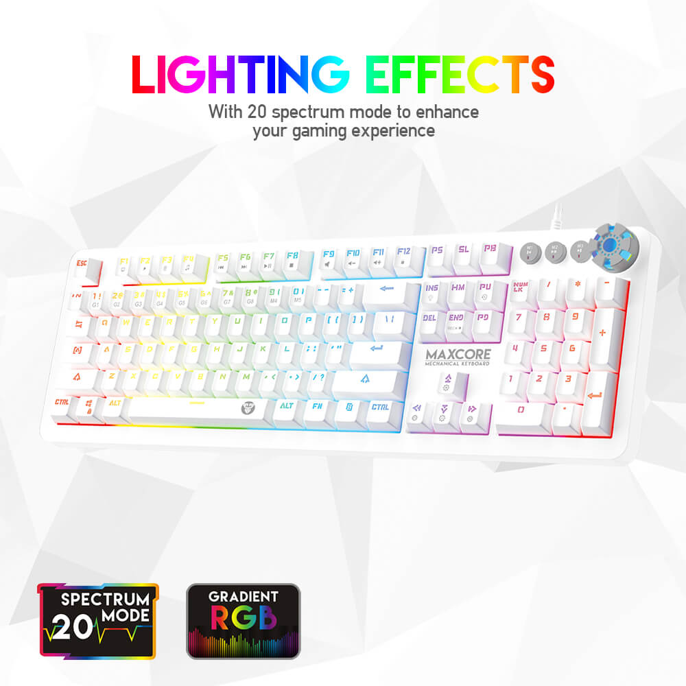 Effets lumineux RGB du Fantech MK852 Max Core : 20 modes spectre et dégradé