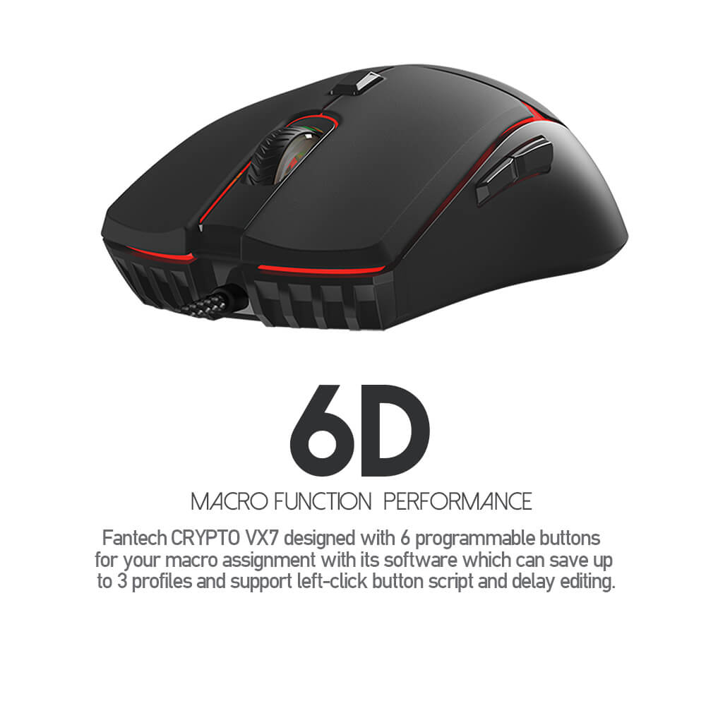 Souris Fantech Crypto VX7 de profil avec 6 boutons macro programmables