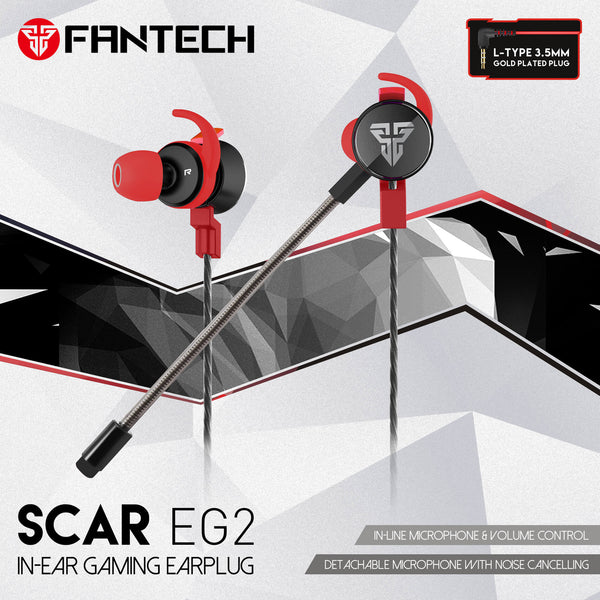 Écouteurs gamer Fantech EG2 Scar rouges et noirs avec micro détachable
