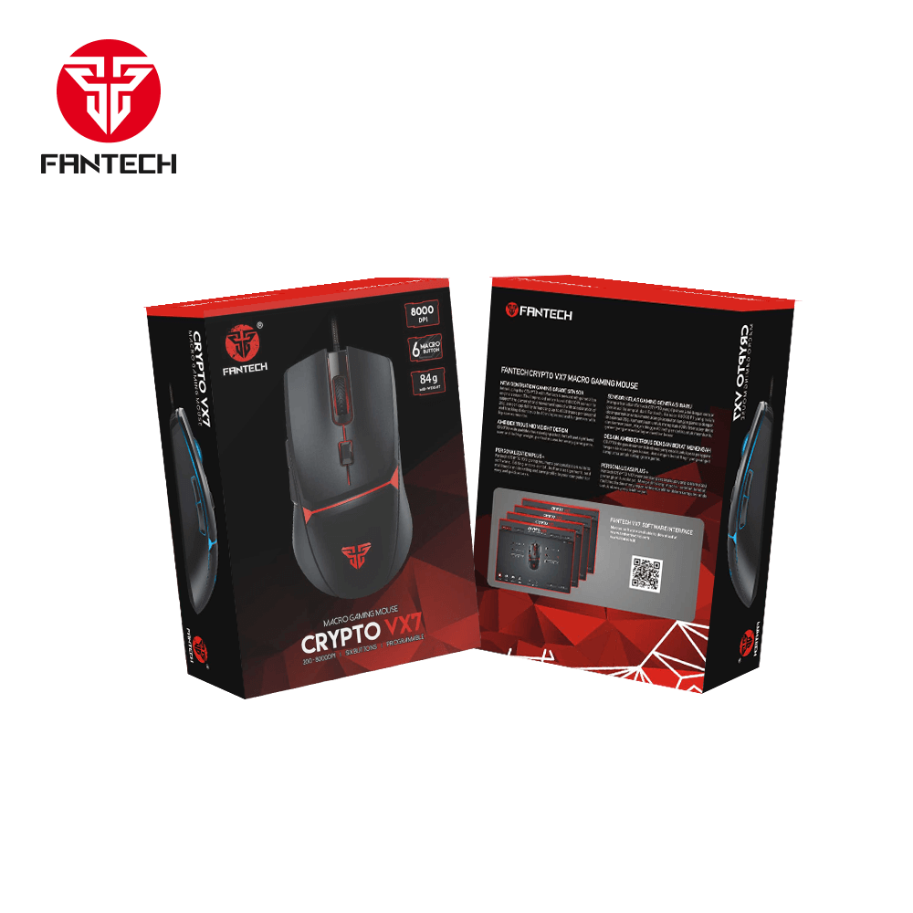 Boîte de la souris gamer Fantech Crypto VX7, face avant et arrière