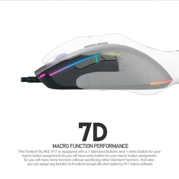 Fantech X17 Blake de profil : 7 boutons standards + 1 bouton macro