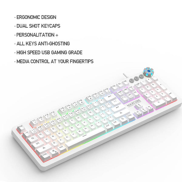 Fantech MK852 blanc : keycaps double injection, anti-ghosting, touches média