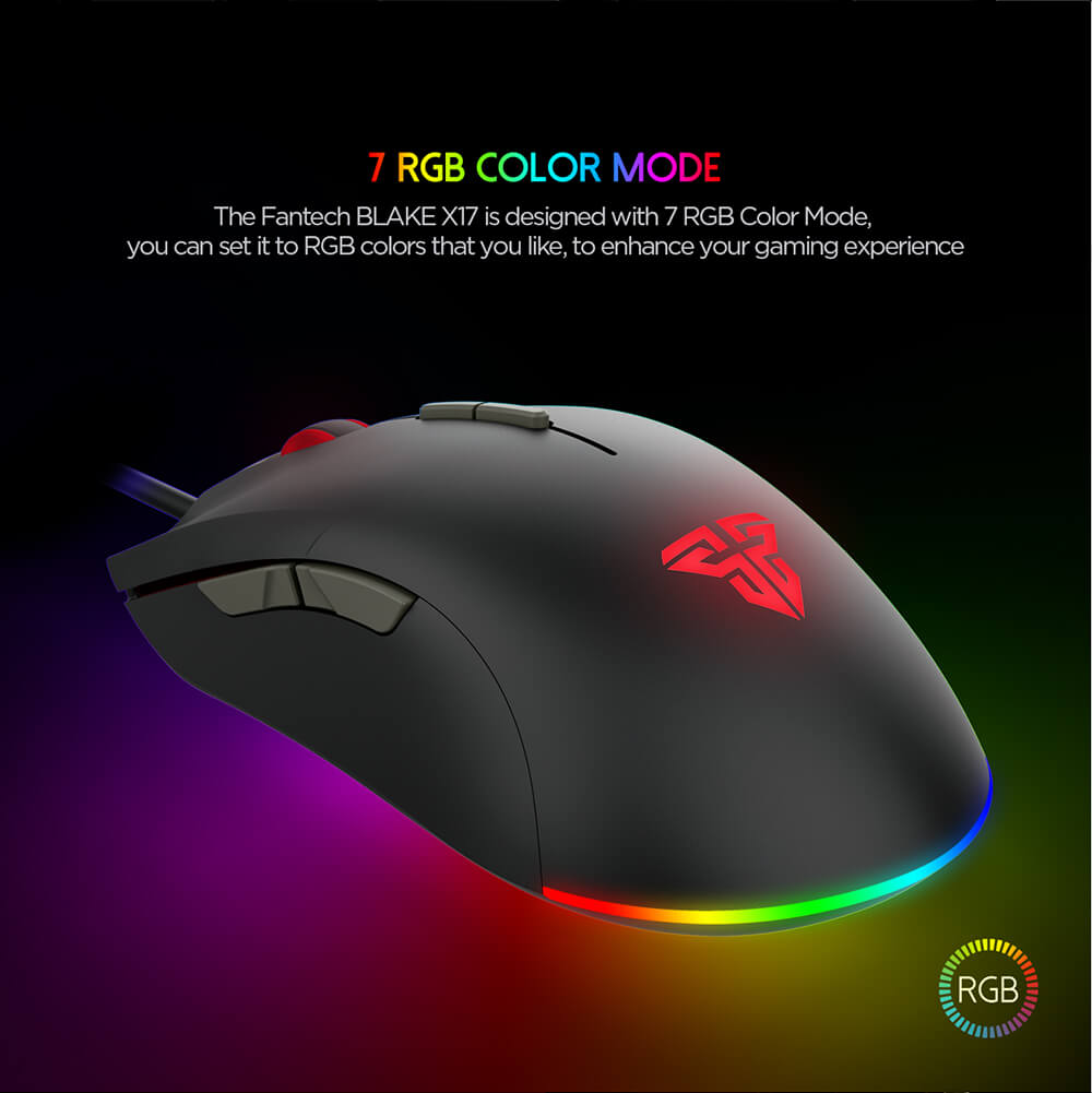 Éclairage RGB 7 modes de la souris Fantech X17 Blake noire