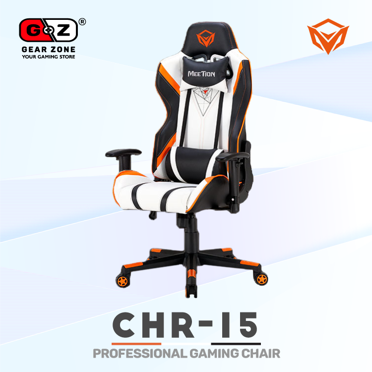 Chaise MeeTion CHR15 blanche de biais, assise baquet et roulettes