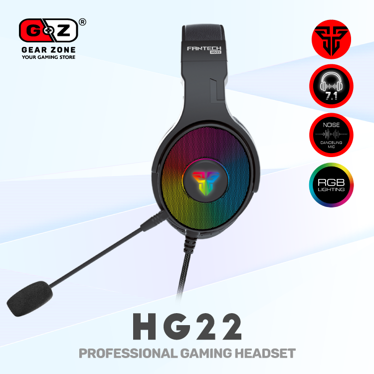 Casque gamer Fantech HG22 Fusion vu de côté, écouteur RGB arc-en-ciel