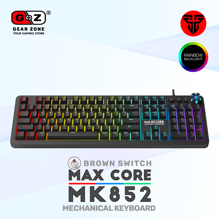 Fantech MK852 Max Core vu de face, touches éclairées en arc-en-ciel