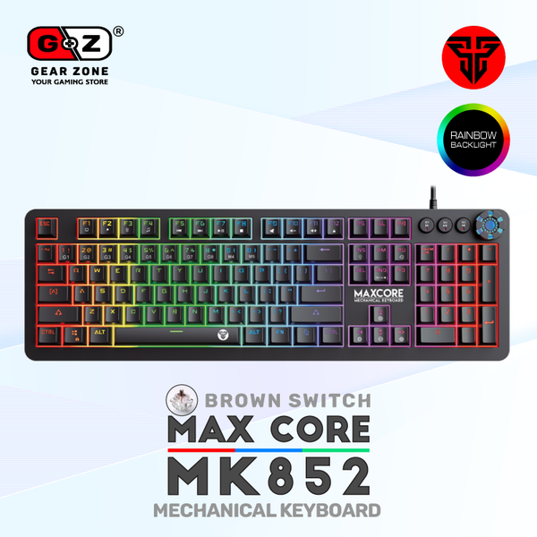 Clavier Fantech MK852 vu de dessus : pleine taille QWERTY et molette multifonction