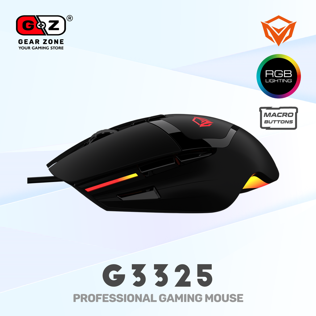 Souris MeeTion G3325 de profil gauche avec boutons latéraux et bande lumineuse