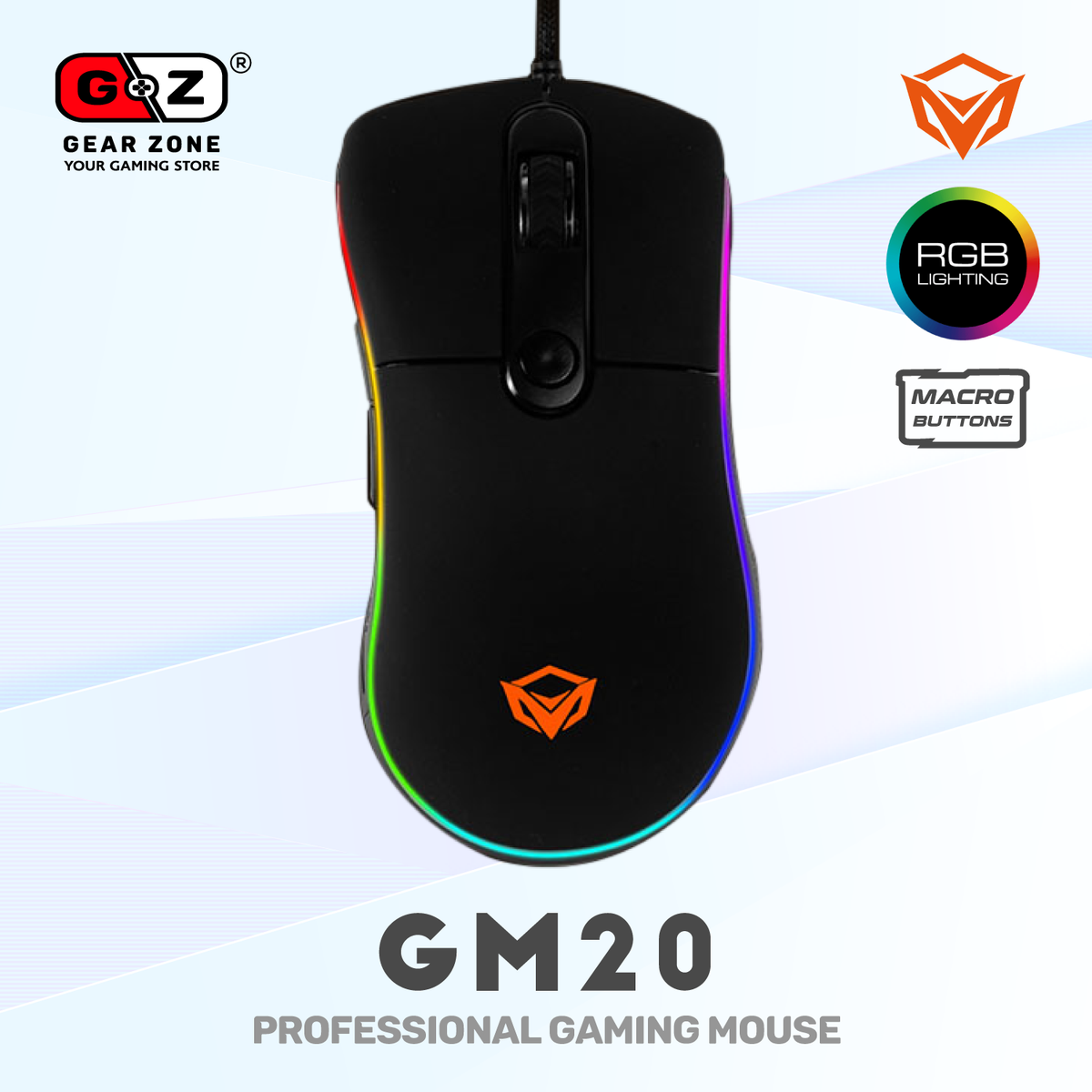 Souris gamer MeeTion GM20 vue de dessus avec contour RGB arc-en-ciel Image principale du produit