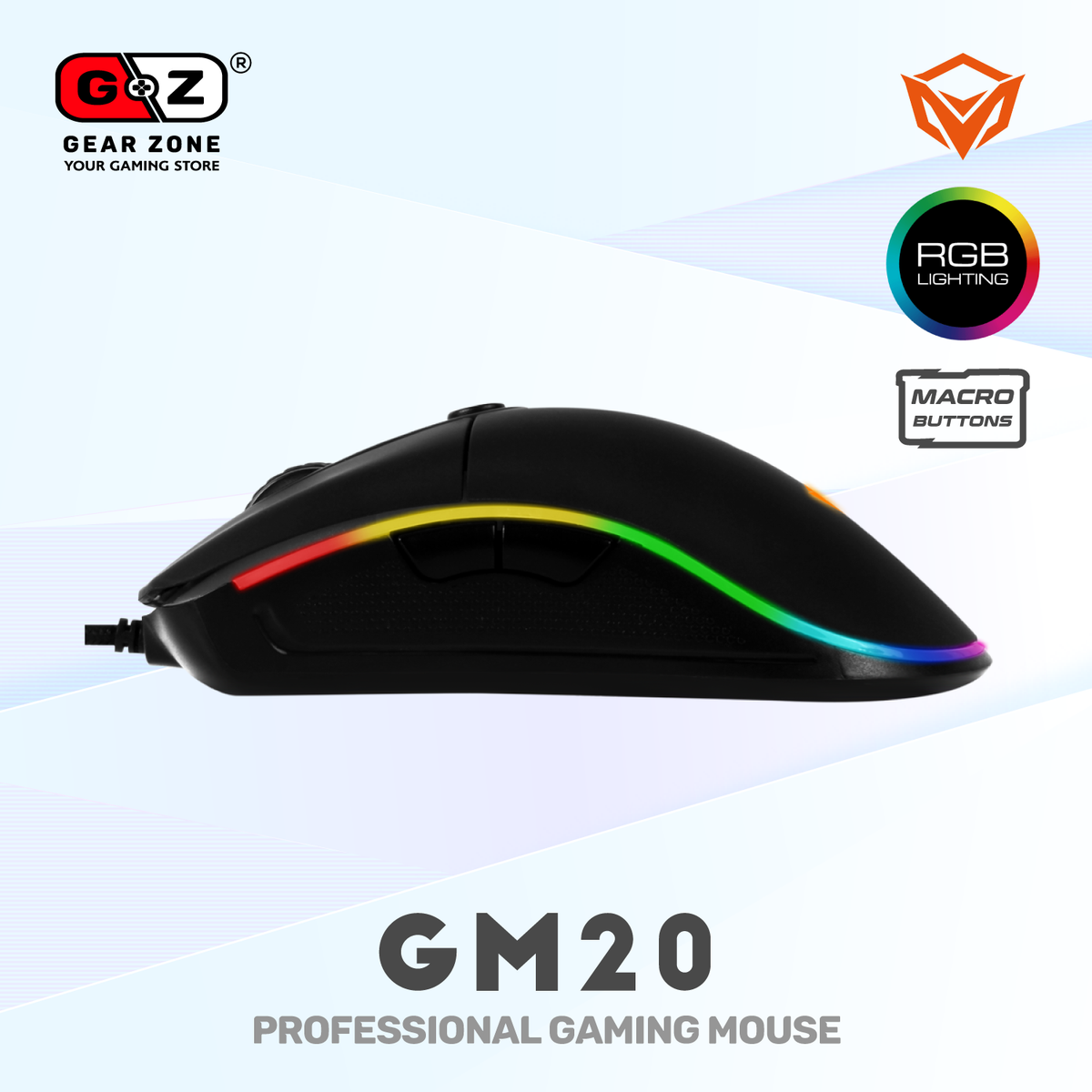 Souris gamer MeeTion GM20 de profil gauche avec bande lumineuse