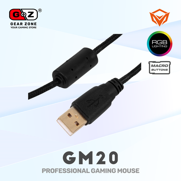 Câble tressé et prise USB plaquée or de la souris MeeTion GM20