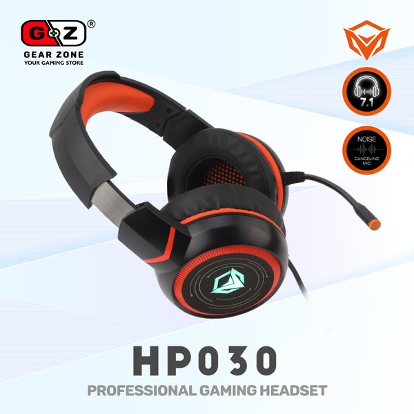 Casque gamer MeeTion HP030 de trois quarts, arceau réglable et micro flexible