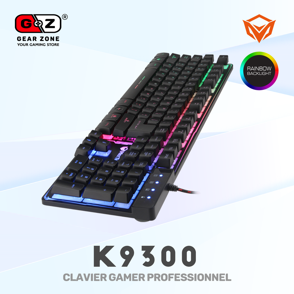 Clavier gamer MeeTion K9300 de trois quarts, pavé numérique éclairé