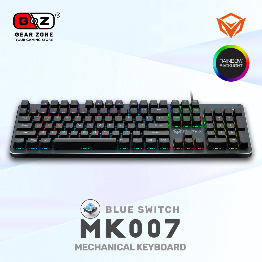 Clavier MeeTion MK007 blue switch vu de face, pleine taille avec pavé numérique
