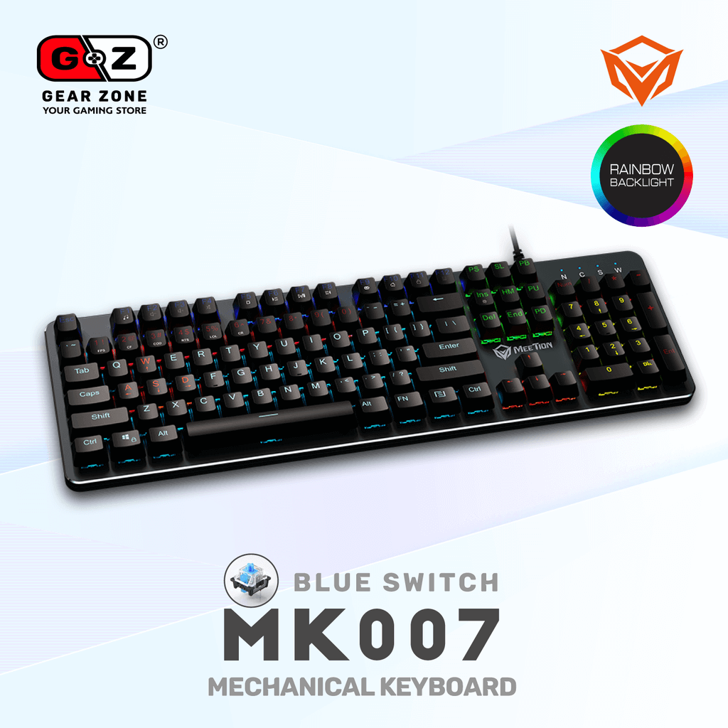Clavier mécanique MeeTion MK007 de trois quarts, touches rétroéclairées