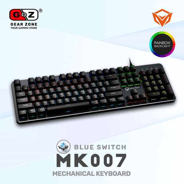 Clavier mécanique MeeTion MK007 de trois quarts, touches rétroéclairées