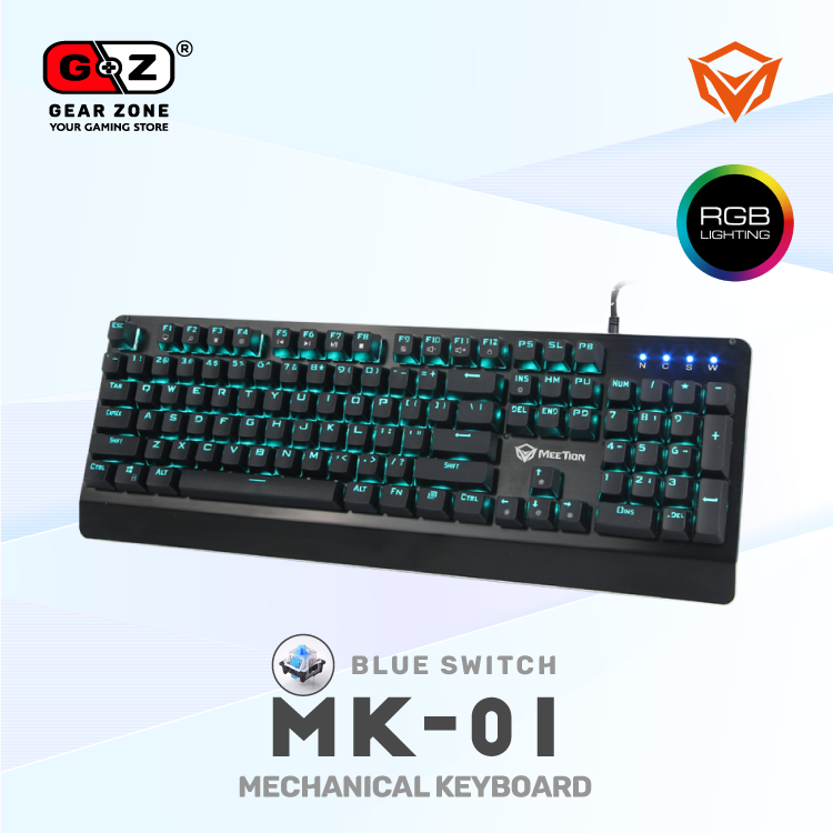 Clavier MeeTion MK01 éclairé en bleu clair, pleine taille