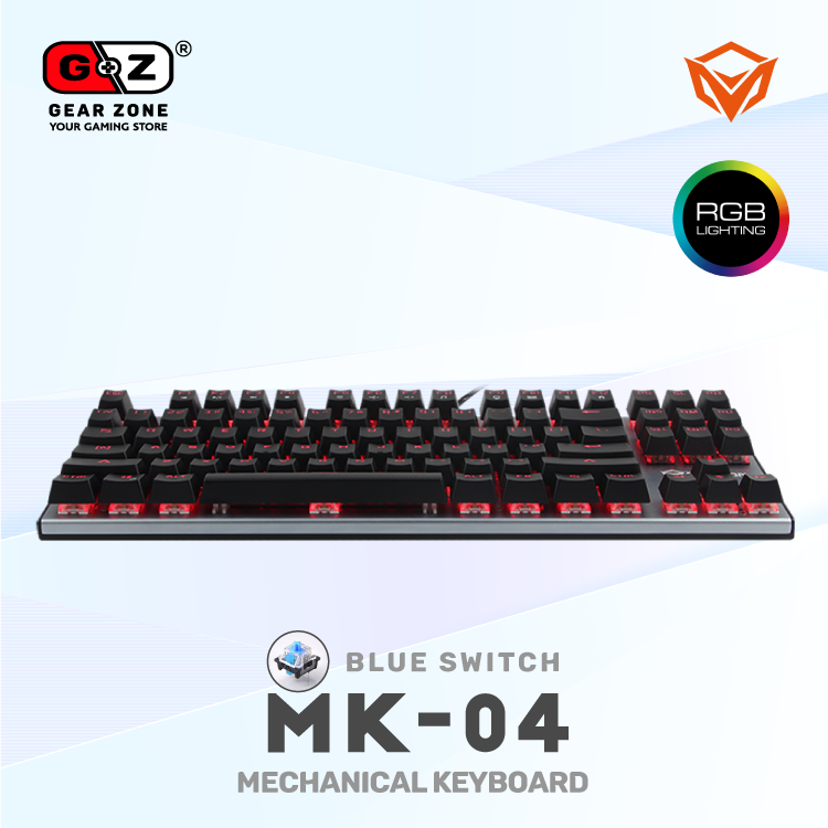 Clavier MeeTion MK04 vu de face, rétroéclairage rouge