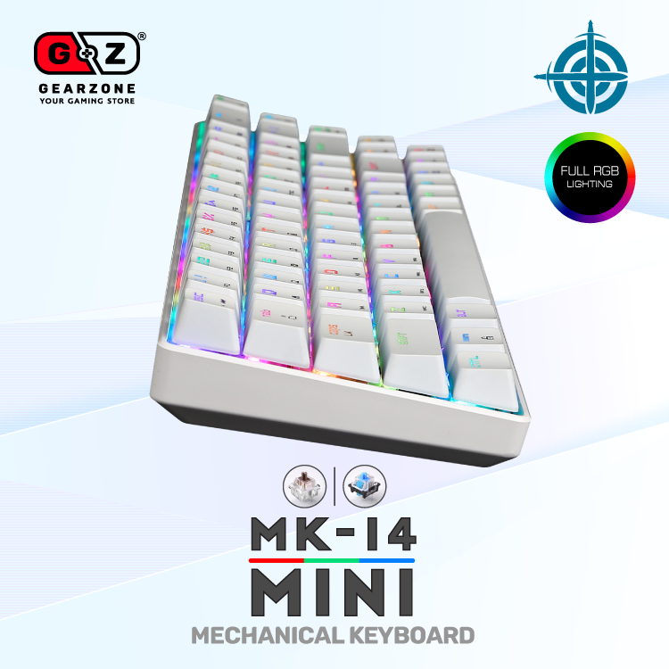 Magic Refiner MK14 blanc en perspective, keycaps flottantes