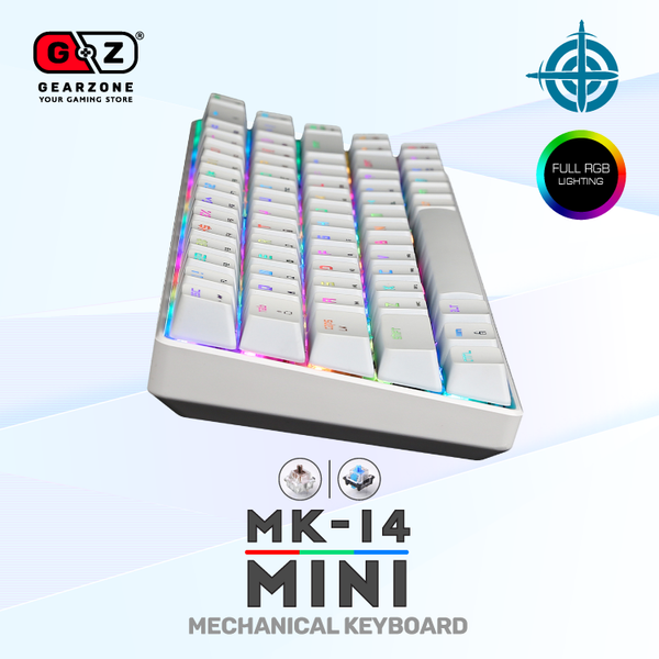 Magic Refiner MK14 blanc en perspective, keycaps flottantes