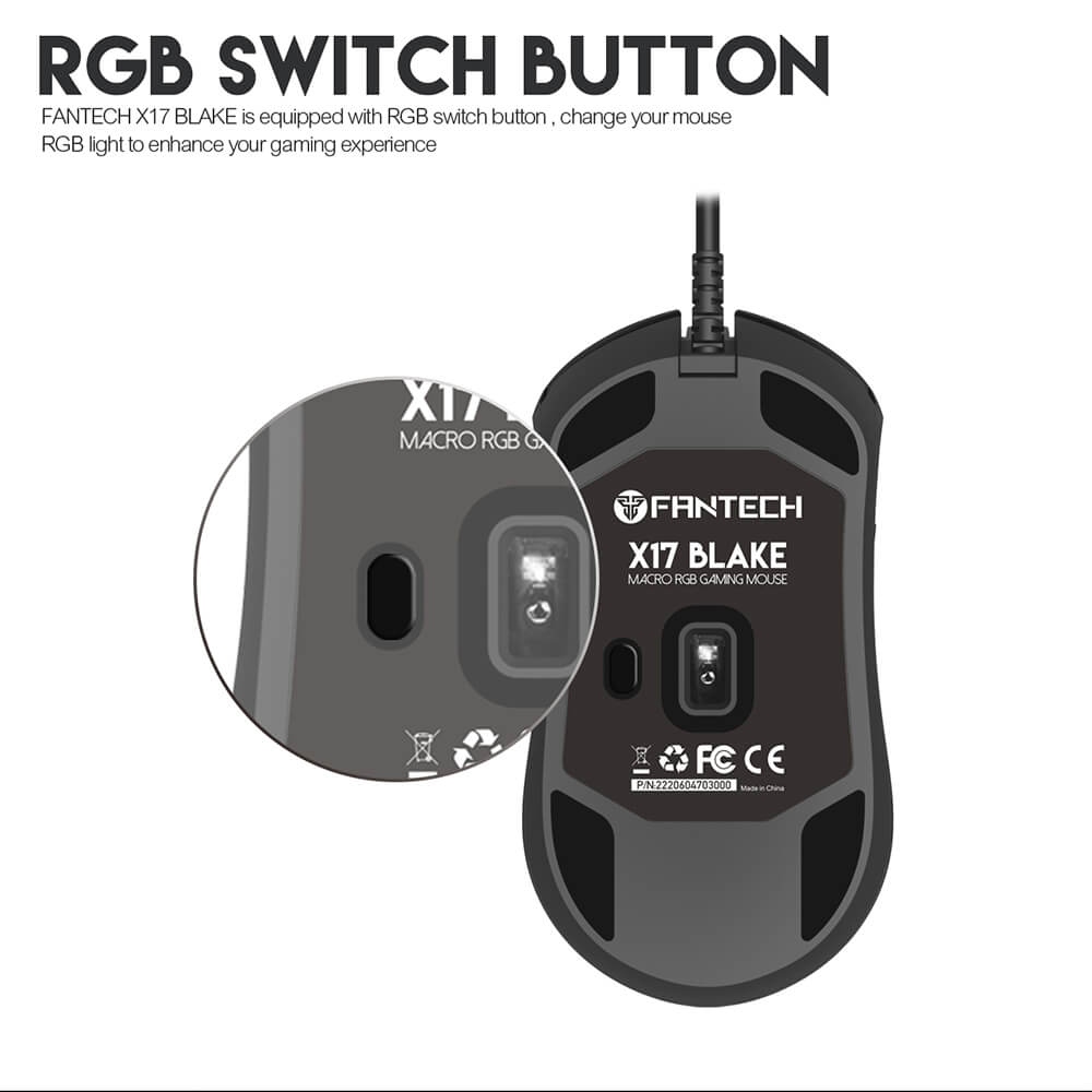 Bouton de changement d'éclairage RGB sous la Fantech X17 Blake