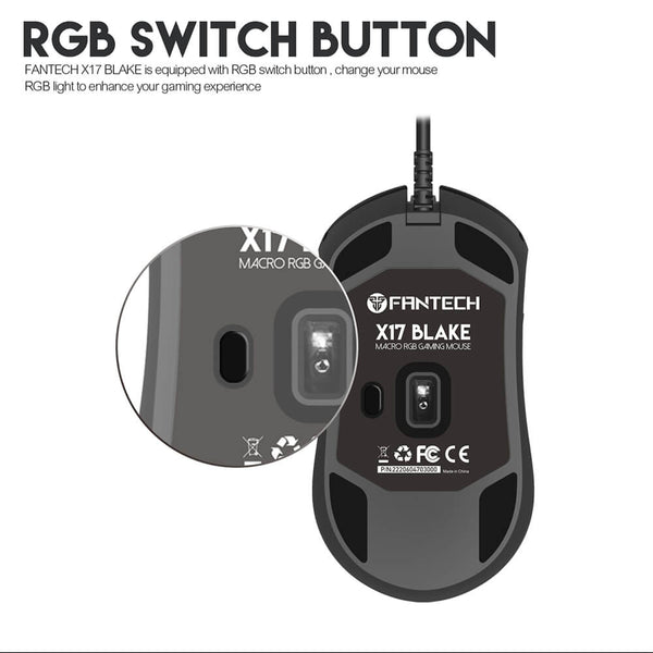 Bouton de changement d'éclairage RGB sous la Fantech X17 Blake