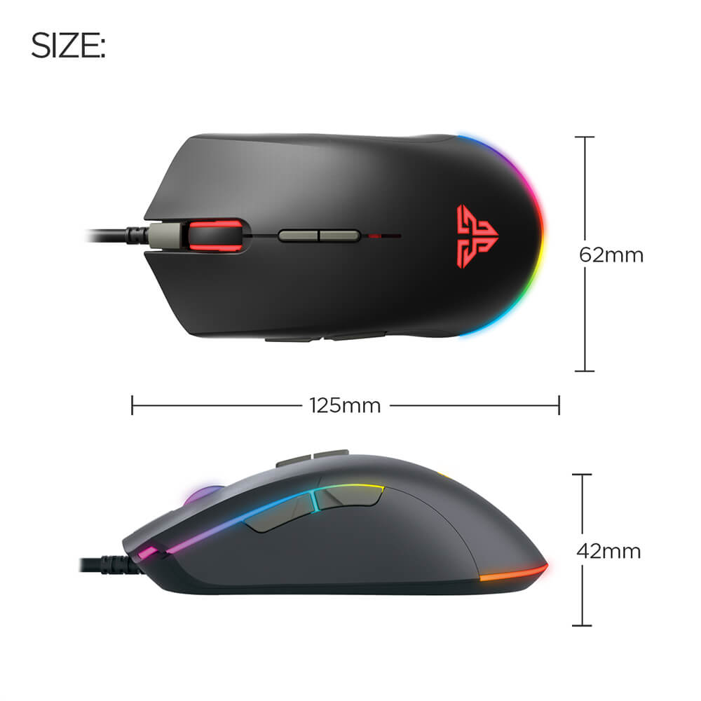 Dimensions de la souris Fantech X17 Blake noire : 125 × 62 × 42 mm