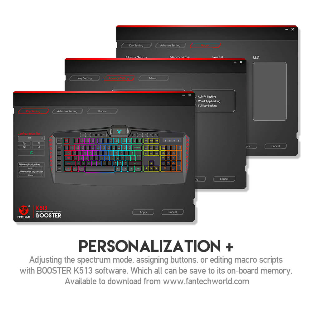 Logiciel Fantech K513 Booster : modes lumineux, touches et macros